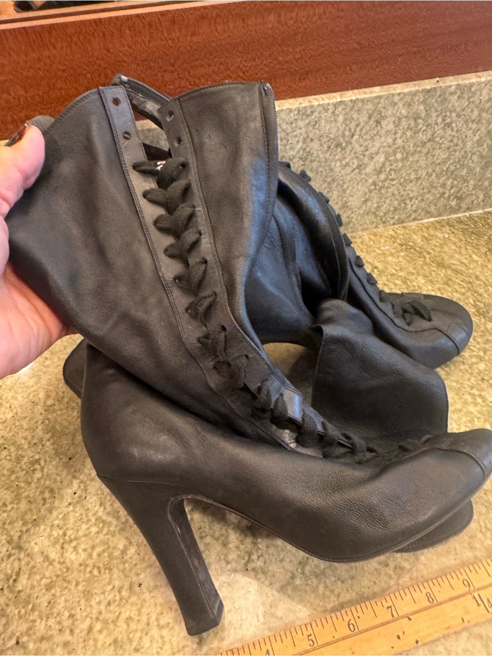 Rochas Black Lace-Up High Heel Ankle Boots